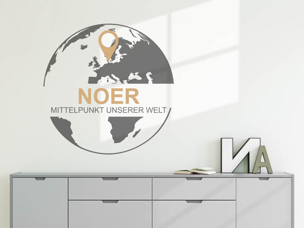 Wandtattoo Noer - Mittelpunkt unserer Welt mit Pin im Globus
