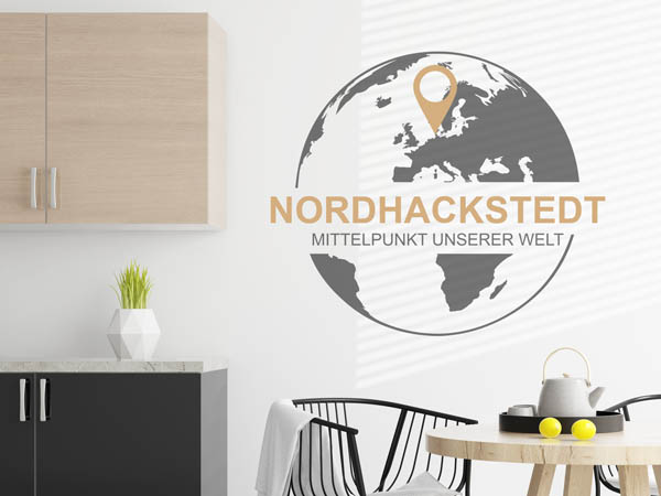 Wandtattoo Nordhackstedt - Mittelpunkt unserer Welt mit Pin im Globus