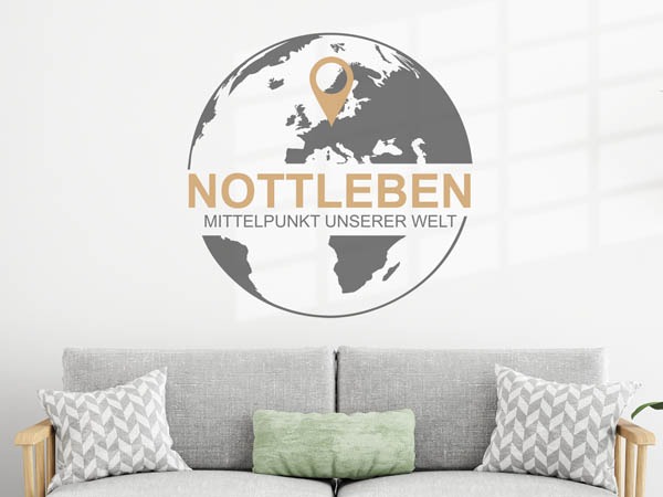 Wandtattoo Nottleben - Mittelpunkt unserer Welt mit Pin im Globus