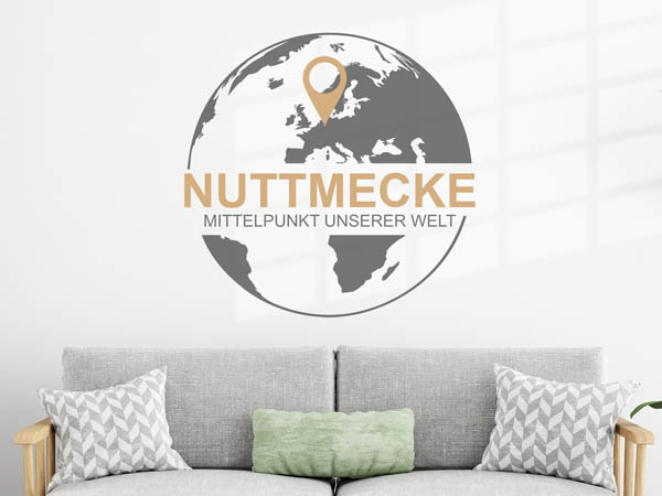 Wandtattoo Nuttmecke - Mittelpunkt unserer Welt mit Pin im Globus