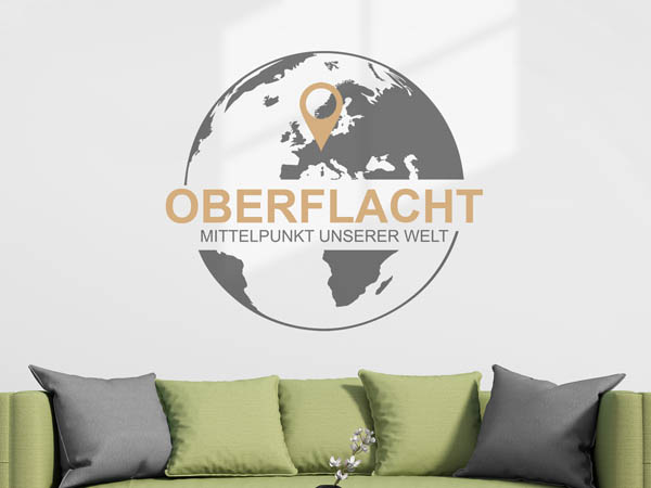 Wandtattoo Oberflacht - Mittelpunkt unserer Welt mit Pin im Globus