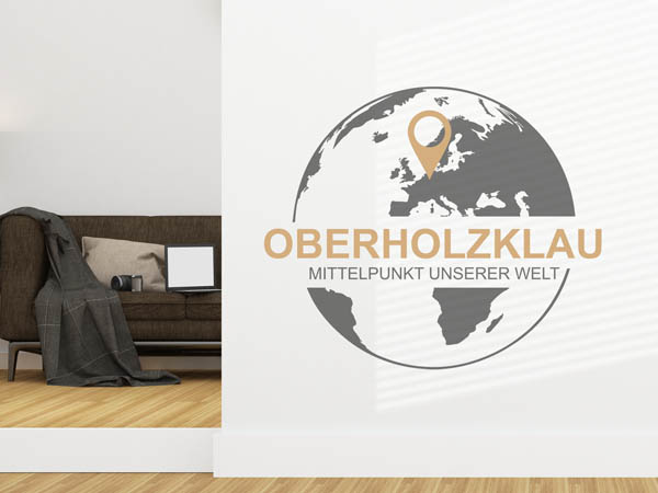 Wandtattoo Oberholzklau - Mittelpunkt unserer Welt mit Pin im Globus