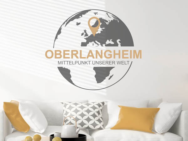 Wandtattoo Oberlangheim - Mittelpunkt unserer Welt mit Pin im Globus