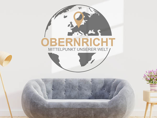 Wandtattoo Obernricht - Mittelpunkt unserer Welt mit Pin im Globus