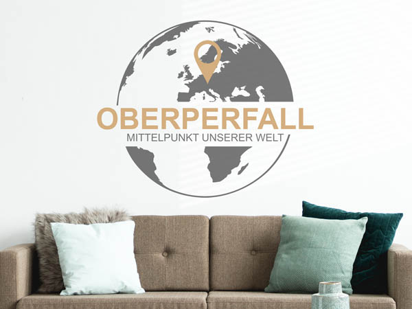 Wandtattoo Oberperfall - Mittelpunkt unserer Welt mit Pin im Globus