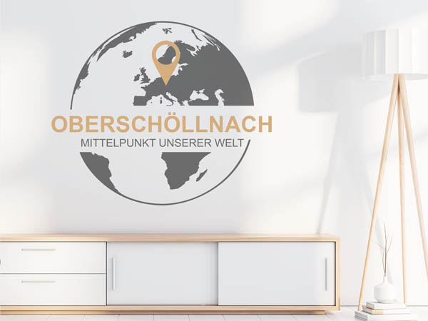 Wandtattoo Oberschöllnach - Mittelpunkt unserer Welt mit Pin im Globus
