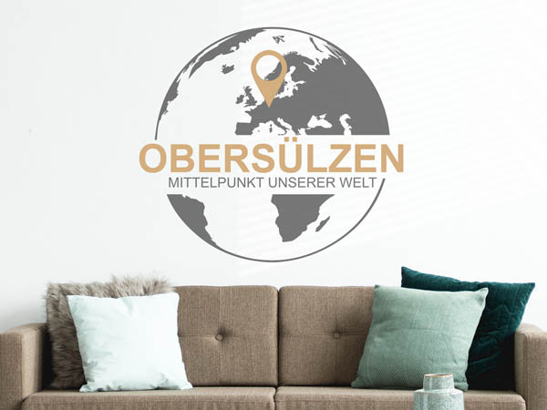 Wandtattoo Obersülzen - Mittelpunkt unserer Welt mit Pin im Globus