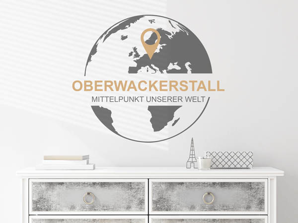 Wandtattoo Oberwackerstall - Mittelpunkt unserer Welt mit Pin im Globus