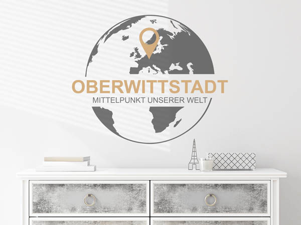 Wandtattoo Oberwittstadt - Mittelpunkt unserer Welt mit Pin im Globus