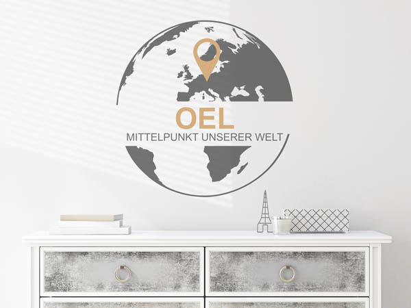 Wandtattoo Oel - Mittelpunkt unserer Welt mit Pin im Globus
