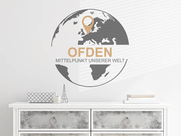 Wandtattoo Ofden - Mittelpunkt unserer Welt mit Pin im Globus
