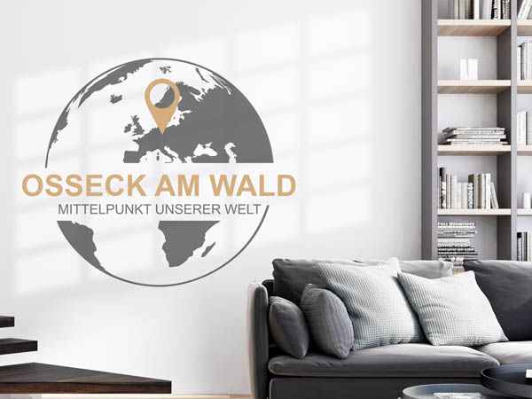 Wandtattoo Osseck am Wald - Mittelpunkt unserer Welt mit Pin im Globus