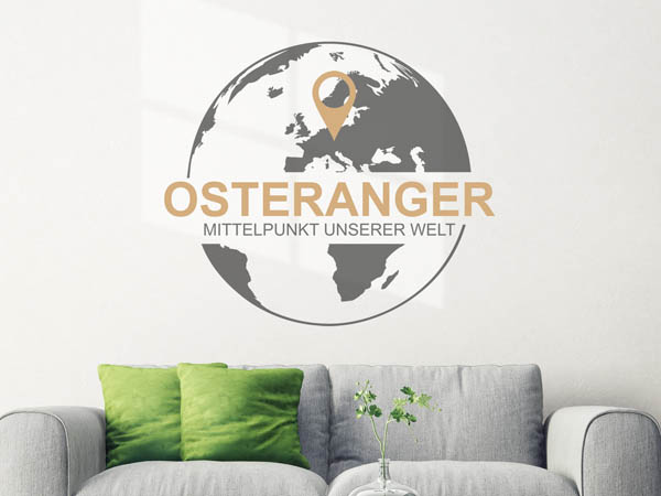 Wandtattoo Osteranger - Mittelpunkt unserer Welt mit Pin im Globus