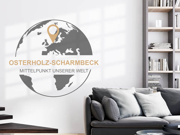 Wandtattoo Osterholz-Scharmbeck - Mittelpunkt unserer Welt mit Pin im Globus