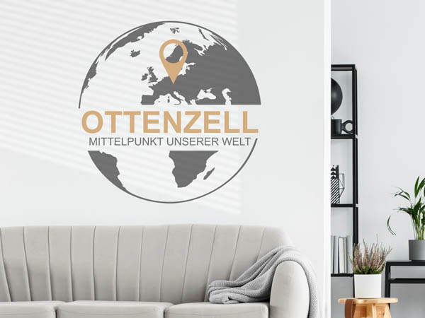 Wandtattoo Ottenzell - Mittelpunkt unserer Welt mit Pin im Globus