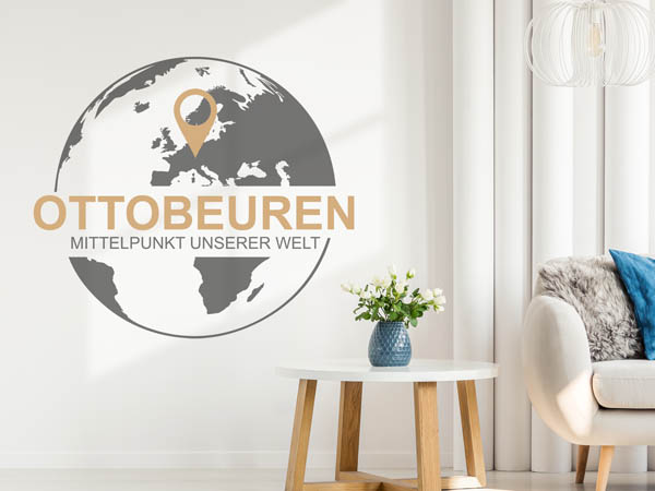 Wandtattoo Ottobeuren - Mittelpunkt unserer Welt mit Pin im Globus