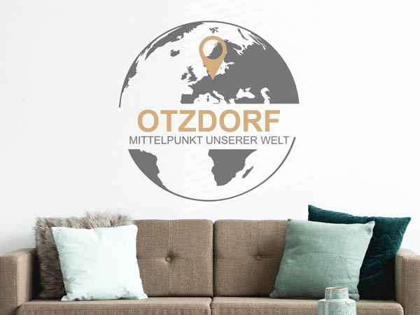 Wandtattoo Otzdorf - Mittelpunkt unserer Welt mit Pin im Globus