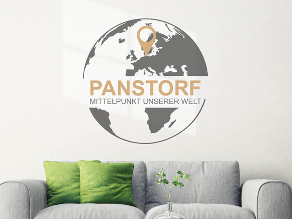 Wandtattoo Panstorf - Mittelpunkt unserer Welt mit Pin im Globus
