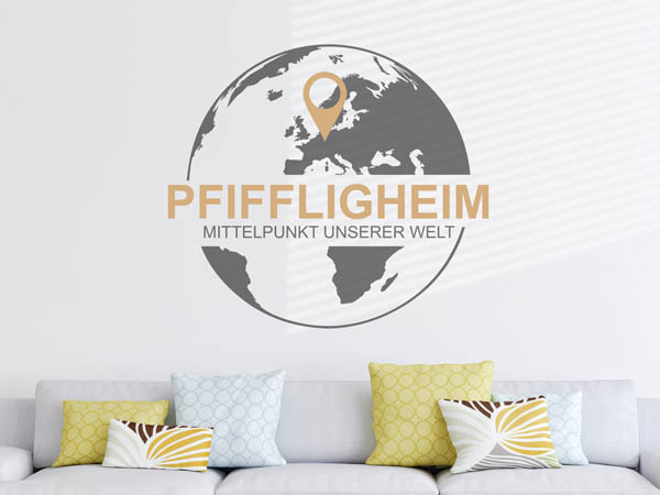 Wandtattoo Pfiffligheim - Mittelpunkt unserer Welt mit Pin im Globus