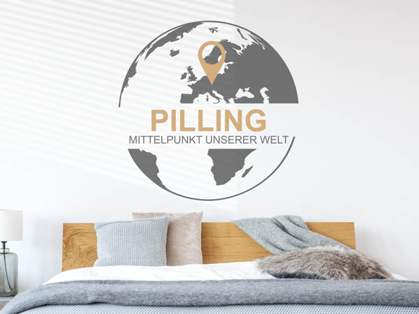 Wandtattoo Pilling - Mittelpunkt unserer Welt mit Pin im Globus