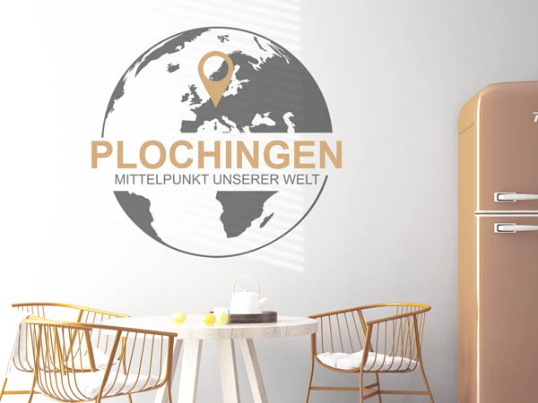 Wandtattoo Plochingen - Mittelpunkt unserer Welt mit Pin im Globus