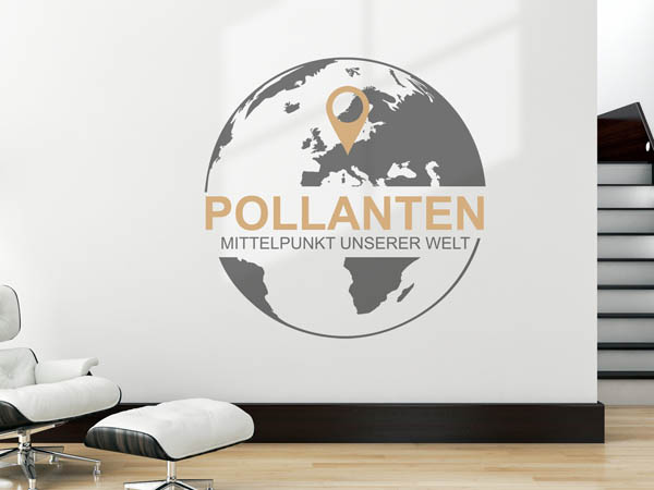 Wandtattoo Pollanten - Mittelpunkt unserer Welt mit Pin im Globus
