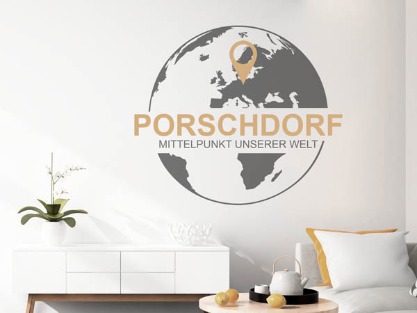 Wandtattoo Porschdorf - Mittelpunkt unserer Welt mit Pin im Globus