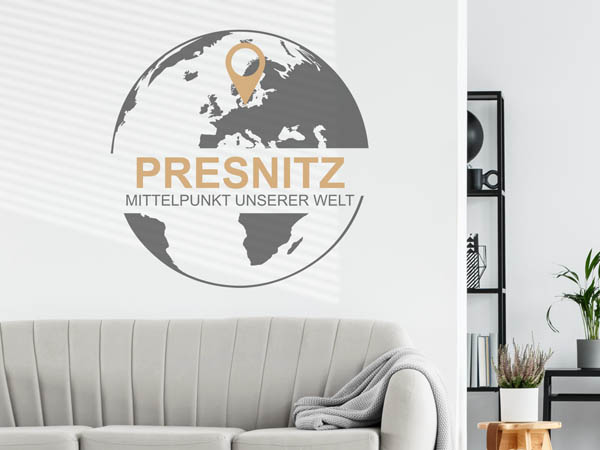 Wandtattoo Presnitz - Mittelpunkt unserer Welt mit Pin im Globus