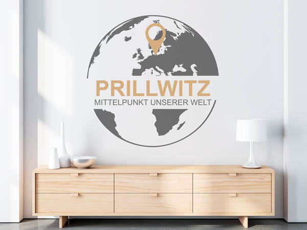 Wandtattoo Prillwitz - Mittelpunkt unserer Welt mit Pin im Globus