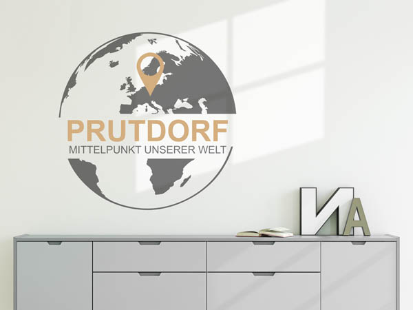 Wandtattoo Prutdorf - Mittelpunkt unserer Welt mit Pin im Globus