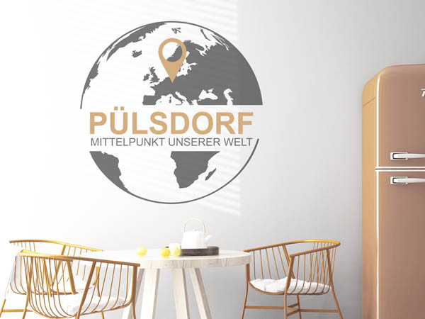 Wandtattoo Pülsdorf - Mittelpunkt unserer Welt mit Pin im Globus