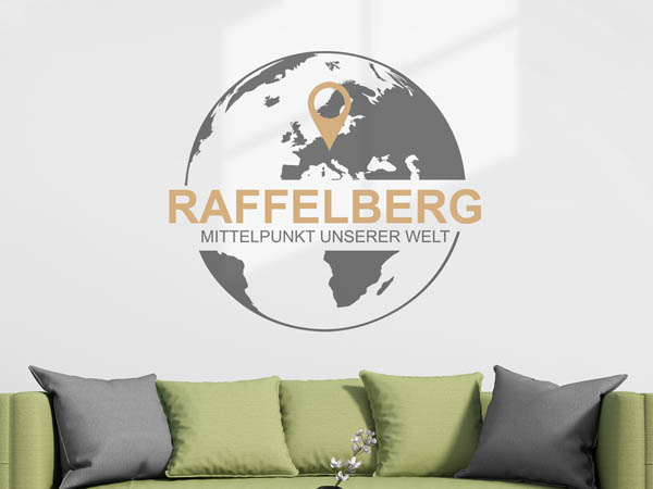 Wandtattoo Raffelberg - Mittelpunkt unserer Welt mit Pin im Globus