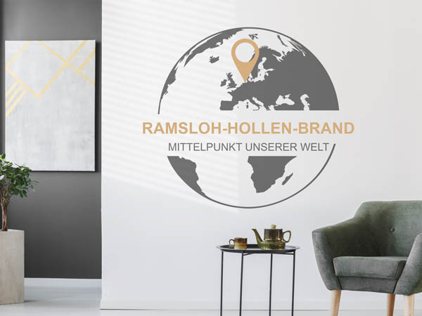 Wandtattoo Ramsloh-Hollen-Brand - Mittelpunkt unserer Welt mit Pin im Globus