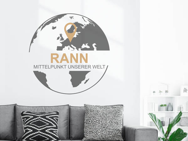 Wandtattoo Rann - Mittelpunkt unserer Welt mit Pin im Globus