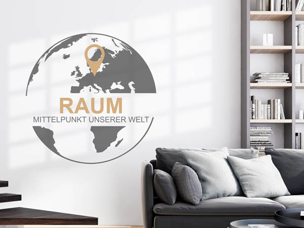 Wandtattoo Raum - Mittelpunkt unserer Welt mit Pin im Globus