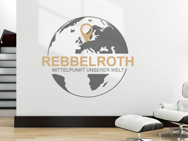 Wandtattoo Rebbelroth - Mittelpunkt unserer Welt mit Pin im Globus