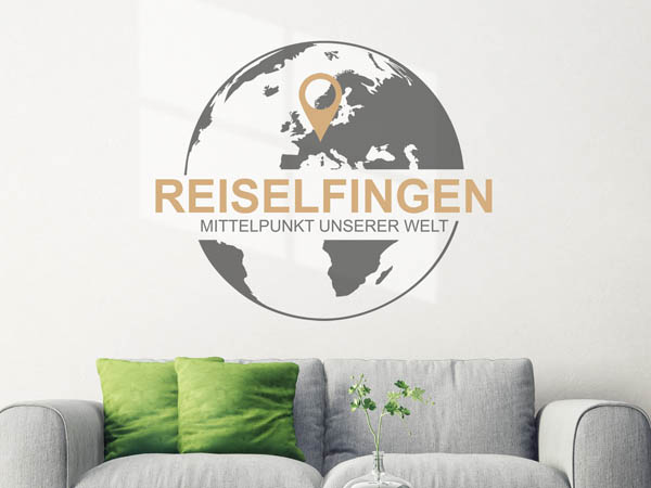 Wandtattoo Reiselfingen - Mittelpunkt unserer Welt mit Pin im Globus