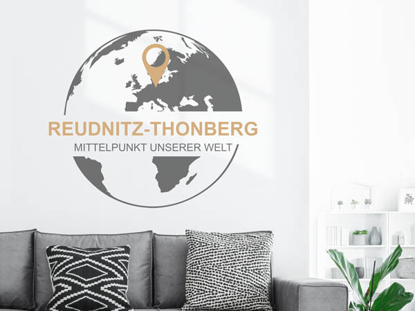 Wandtattoo Reudnitz-Thonberg - Mittelpunkt unserer Welt mit Pin im Globus