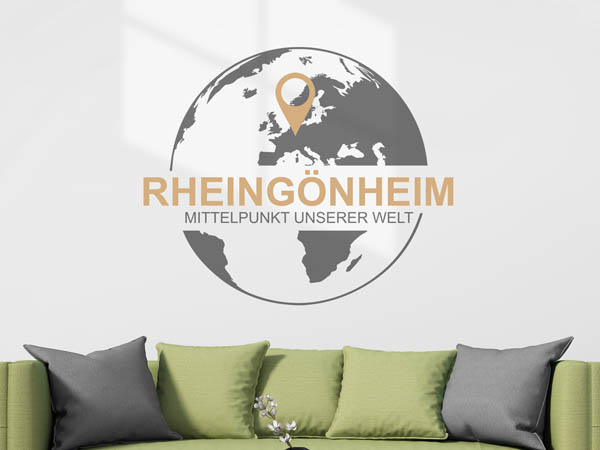 Wandtattoo Rheingönheim - Mittelpunkt unserer Welt mit Pin im Globus