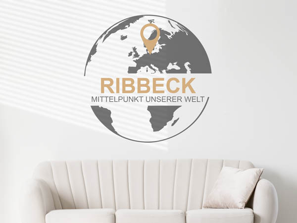 Wandtattoo Ribbeck - Mittelpunkt unserer Welt mit Pin im Globus