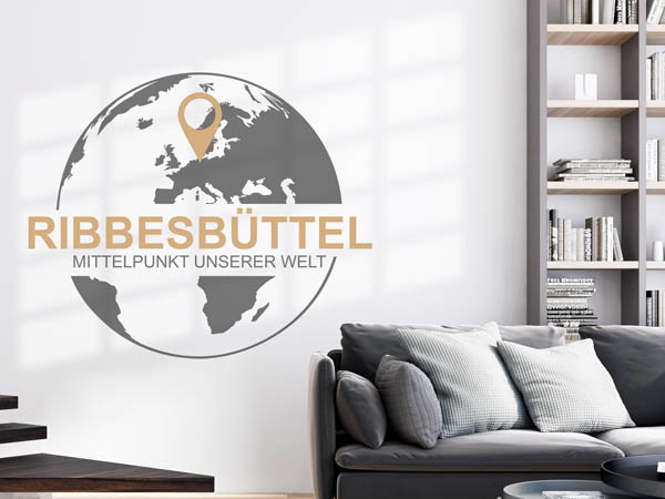 Wandtattoo Ribbesbüttel - Mittelpunkt unserer Welt mit Pin im Globus