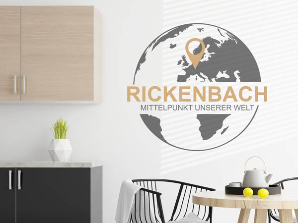 Wandtattoo Rickenbach - Mittelpunkt unserer Welt mit Pin im Globus