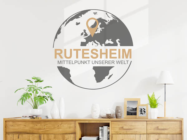 Wandtattoo Rutesheim - Mittelpunkt unserer Welt mit Pin im Globus