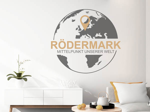 Wandtattoo Rödermark - Mittelpunkt unserer Welt mit Pin im Globus