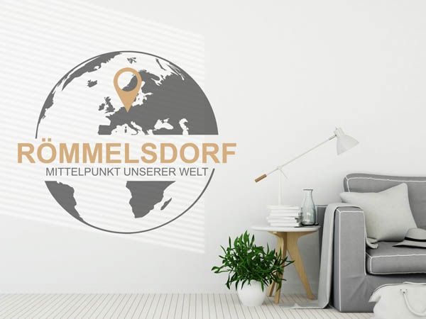Wandtattoo Römmelsdorf - Mittelpunkt unserer Welt mit Pin im Globus