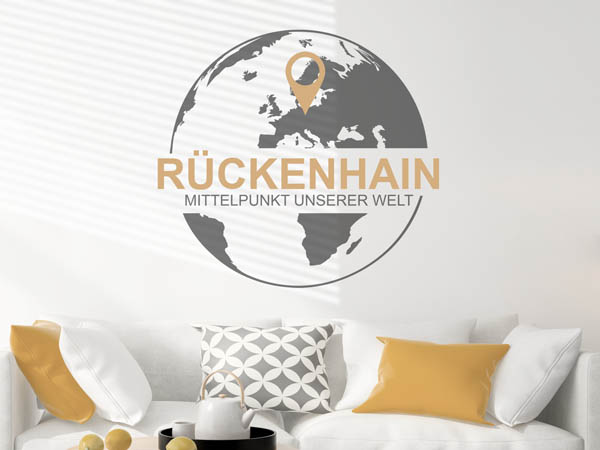 Wandtattoo Rückenhain - Mittelpunkt unserer Welt mit Pin im Globus