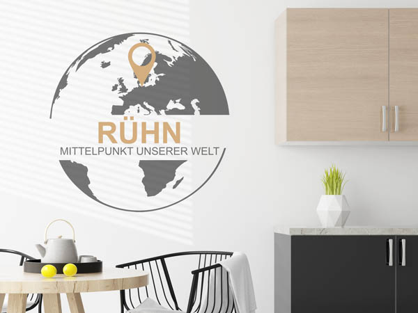 Wandtattoo Rühn - Mittelpunkt unserer Welt mit Pin im Globus