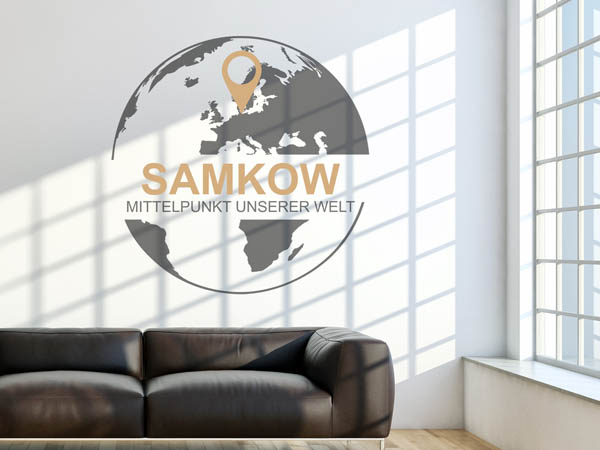 Wandtattoo Samkow - Mittelpunkt unserer Welt mit Pin im Globus