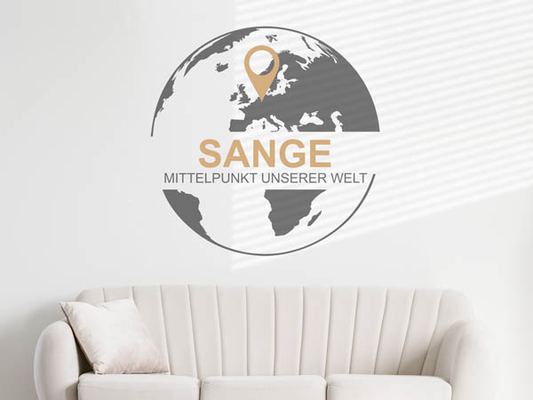 Wandtattoo Sange - Mittelpunkt unserer Welt mit Pin im Globus