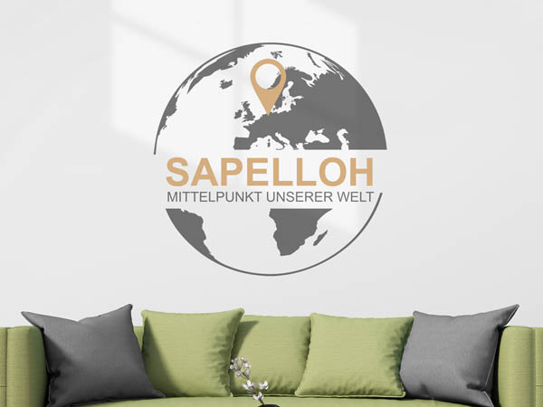 Wandtattoo Sapelloh - Mittelpunkt unserer Welt mit Pin im Globus